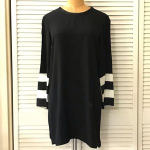 Zara Dress Womens Medium Black White Wringer Long Sleeve Above Knee Casual Party